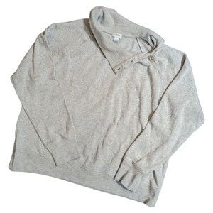 J Crew Women’s Side Button Fold Down Mock Neck Pullover Sweater Gray Size L